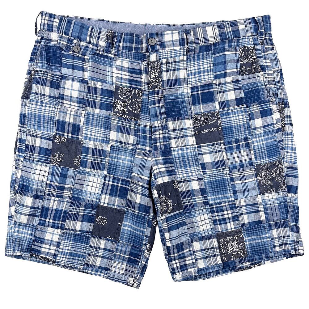 Polo Ralph Lauren Patchwork Madras Shorts Men’s 36 Blue Cotton Classic Fit 9"